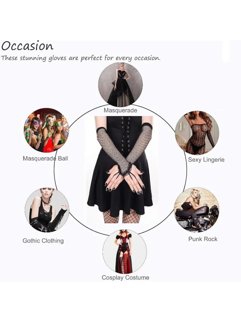 Women's Black Long Fishnet Fingerless Mesh Ruffle Trim Gothic Party Gloves